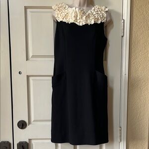 Elegant Black Dress with White Ruffle Collar
